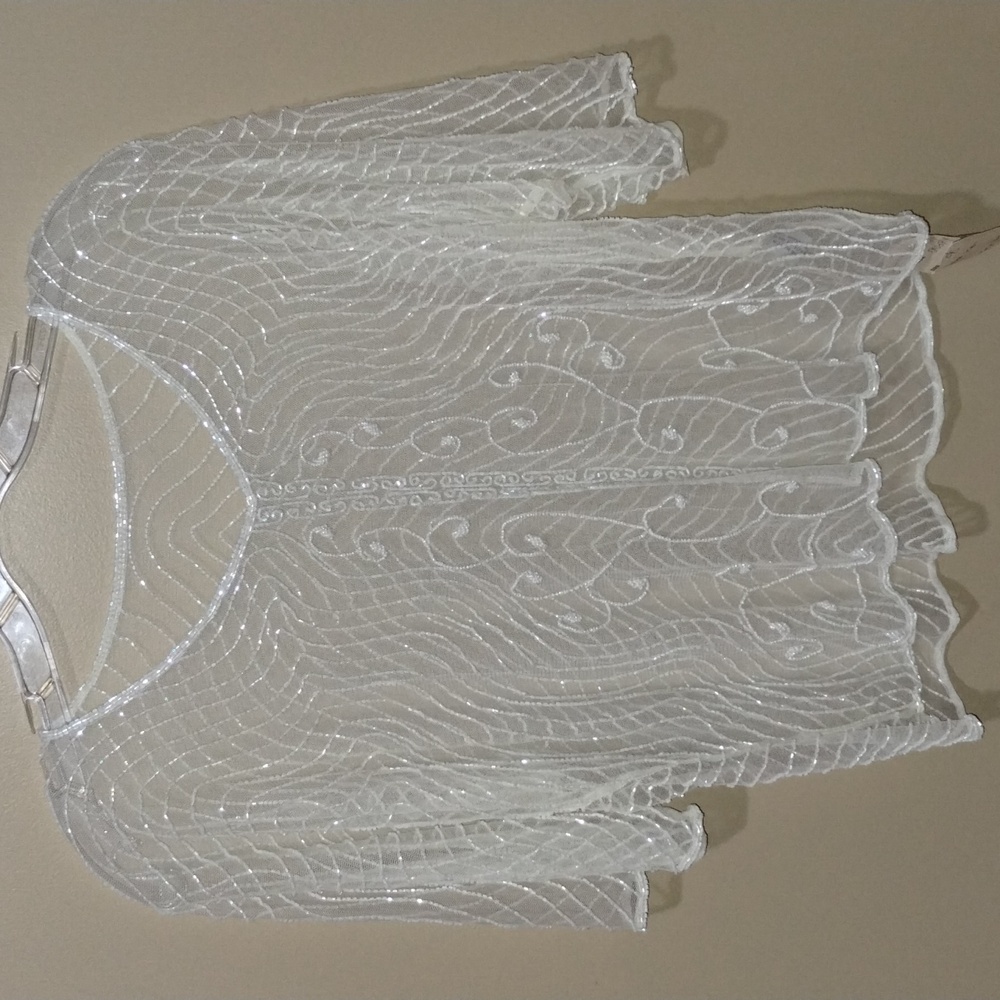 Vtg Y2k Beaded Tulle Sheer Top By Sterling Styles White Rayon O/S NWT